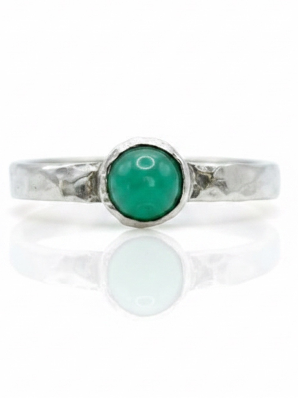 Beautiful Artisan 925 Sterling Silver Green Cabochon Stacking Ring – Size 8